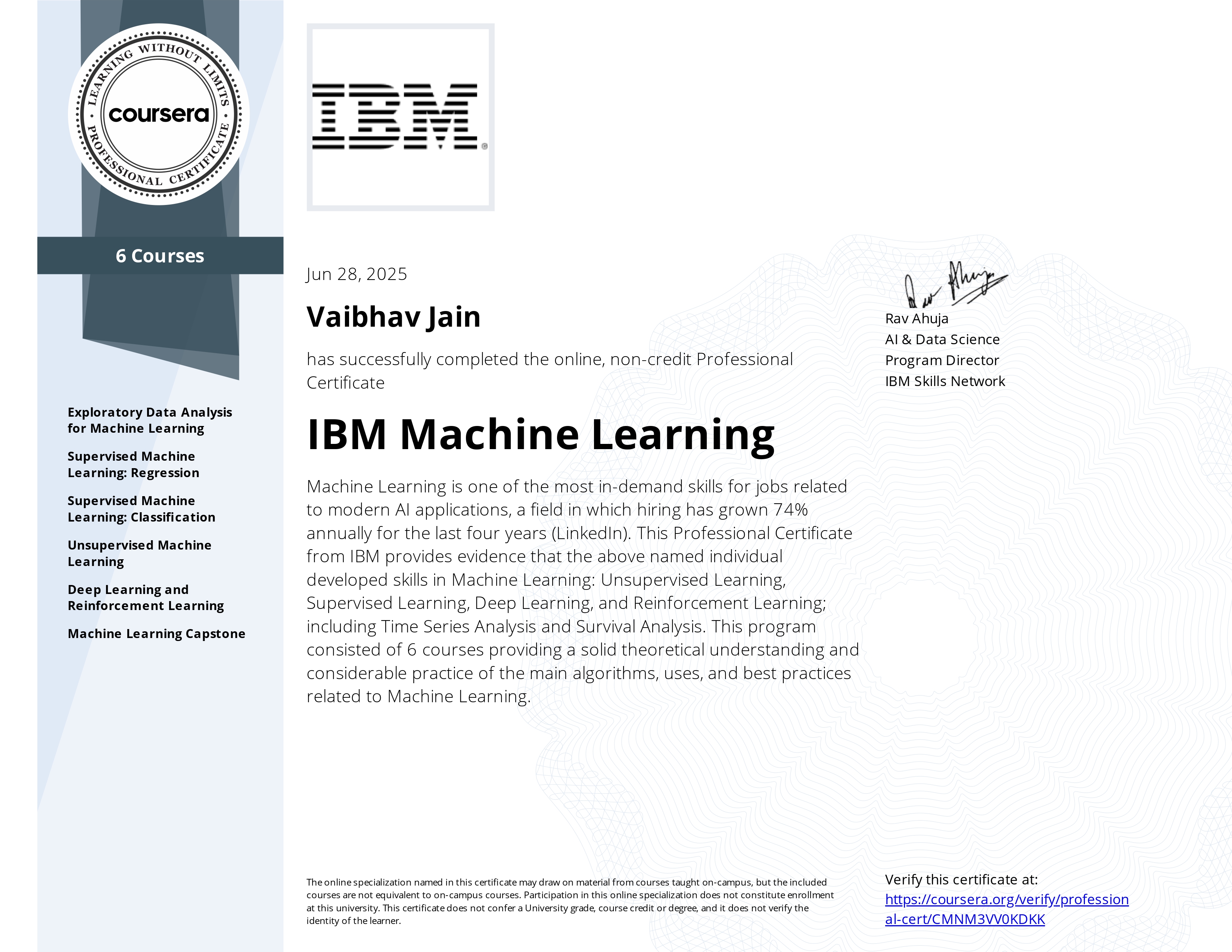 IBM Professional Certificate in Machine Learning